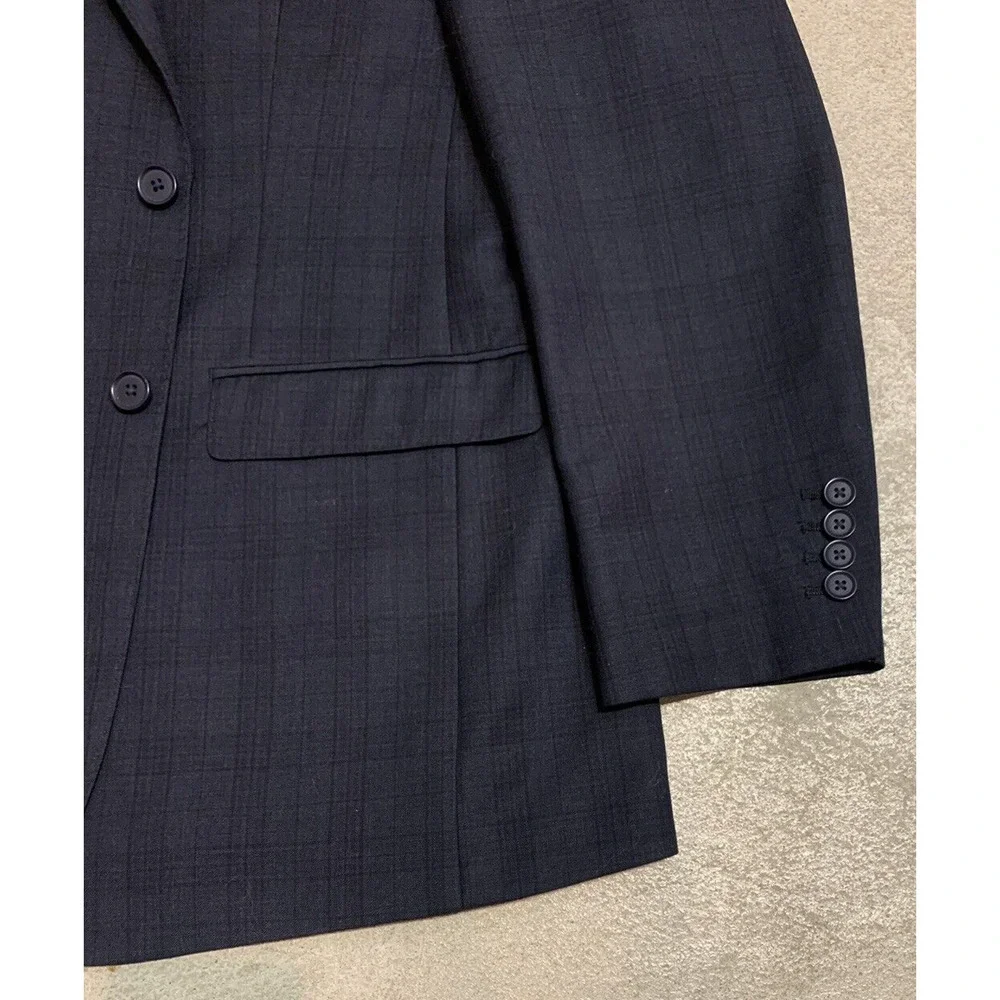 ItalUomo Mens Sports Coat Size 42L Guiseppe Navy Plaid Wool Office Academia